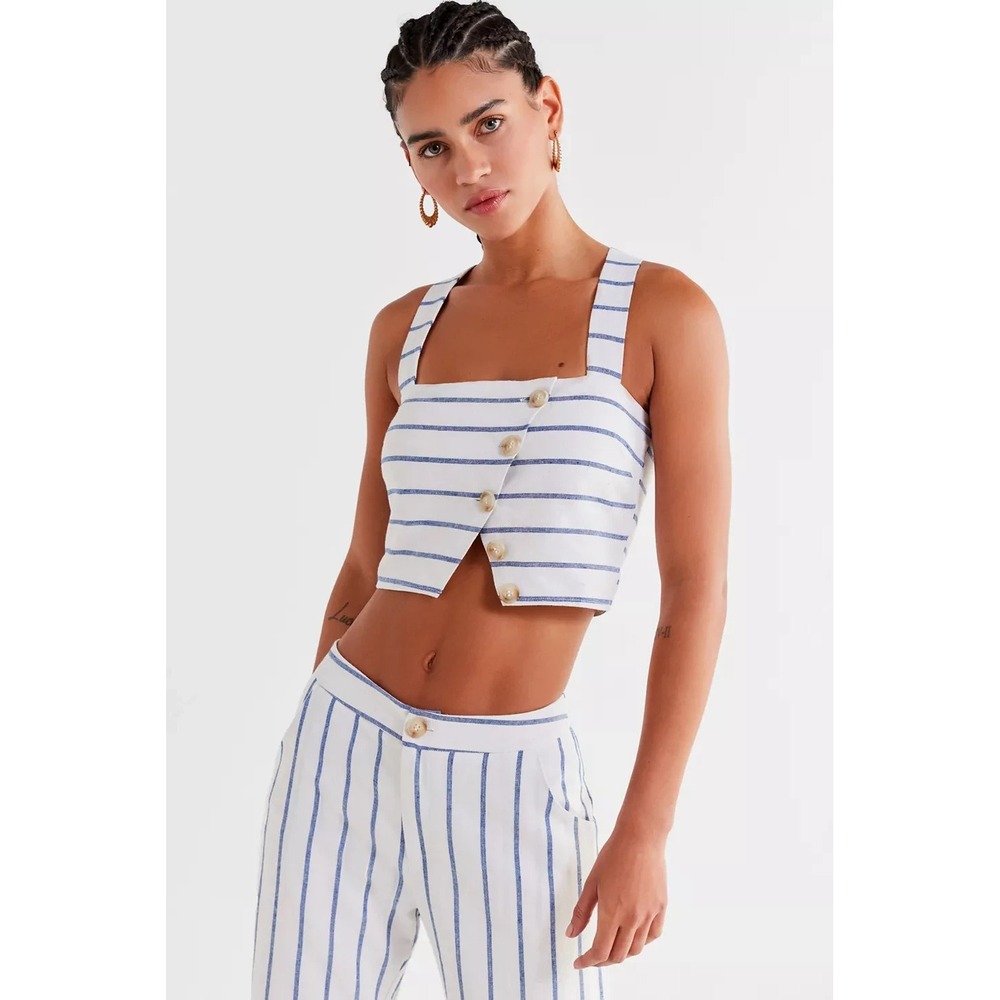 Lucca Couture Emory Striped Cropped Button-Down Top | Women's Small |‎ NWT